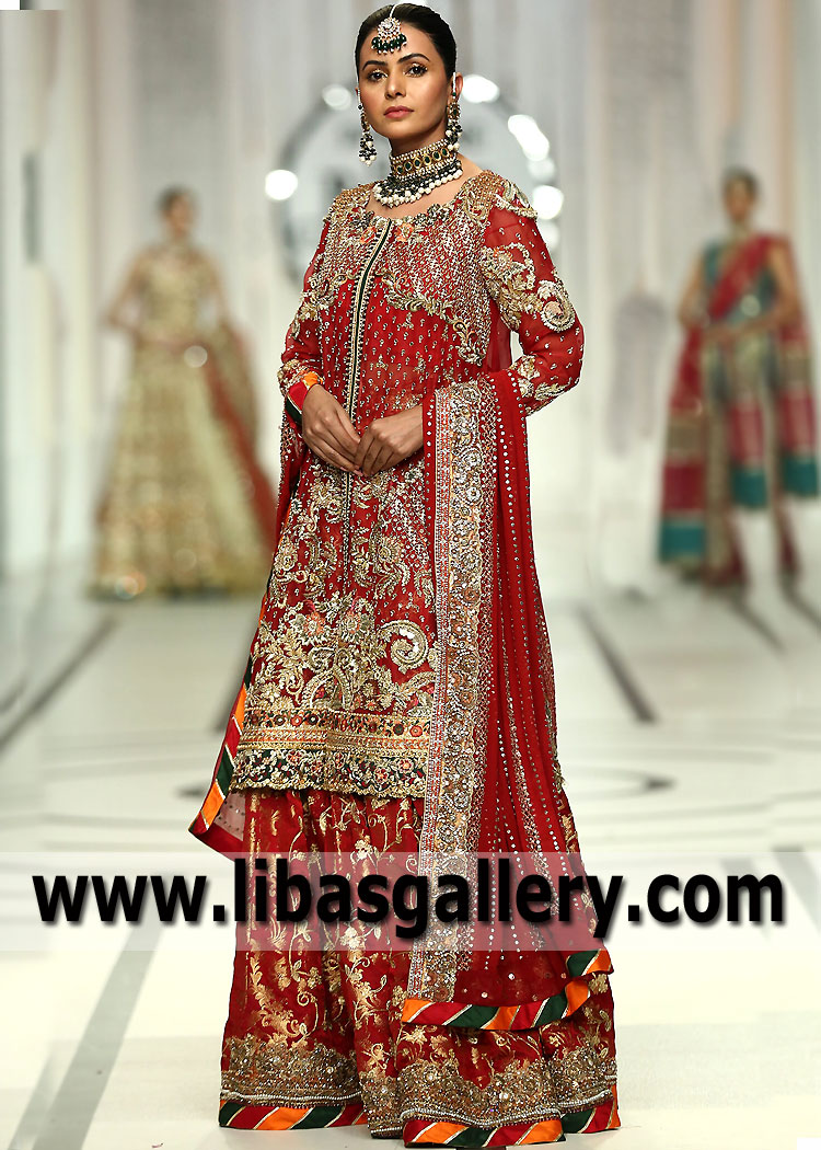Deep Red Bloom Bridal Sharara