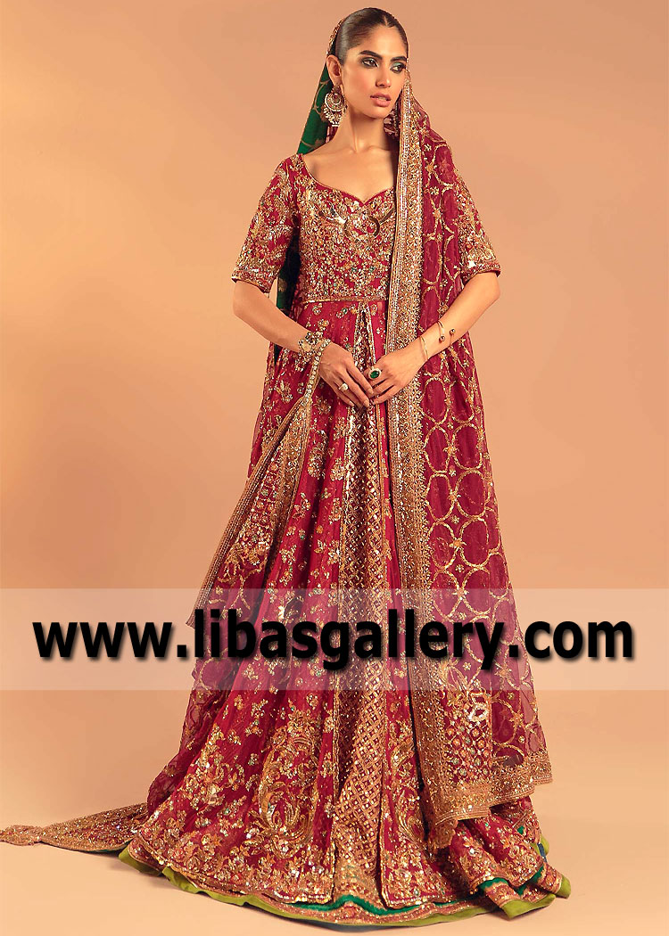 Vermillion Tulipa Bridal Maxi Lehenga