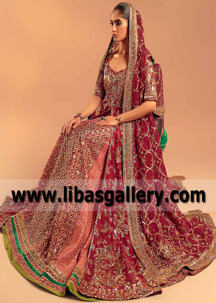 Vermillion Tulipa Bridal Maxi Lehenga