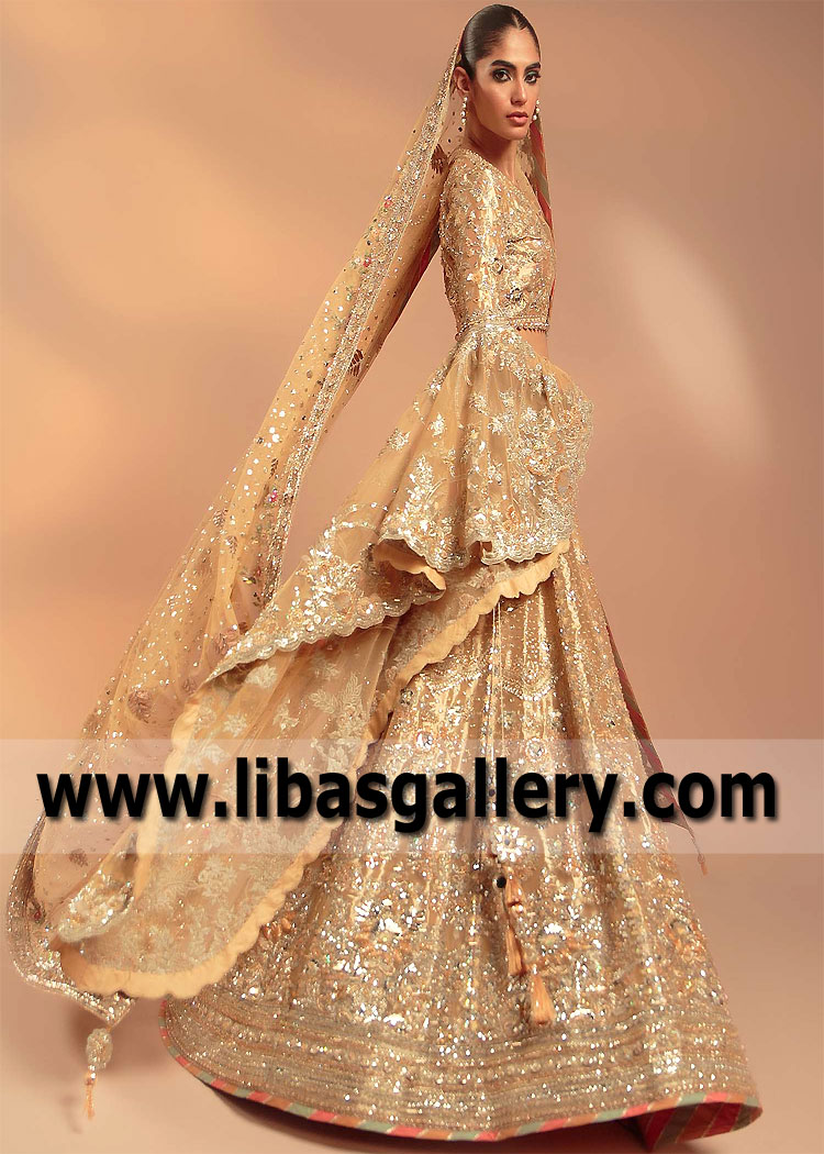 Pale Gold Ovule Wedding Lehenga Choli
