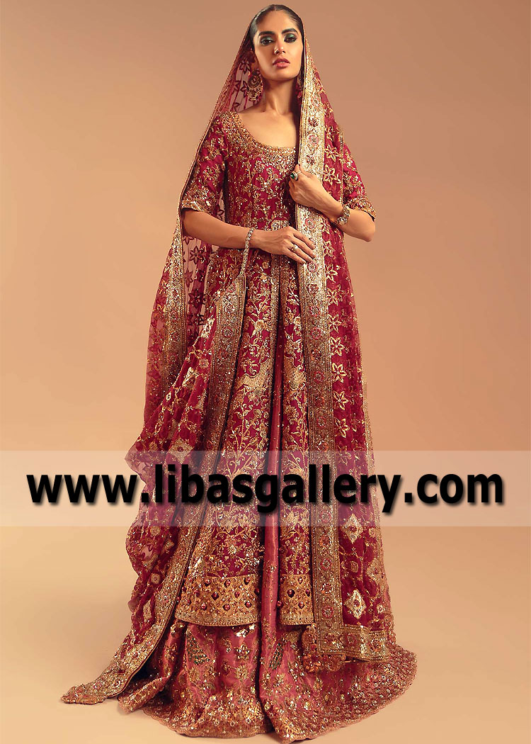 Deep Carmine Tango Pink Laurel Bridal Lehenga