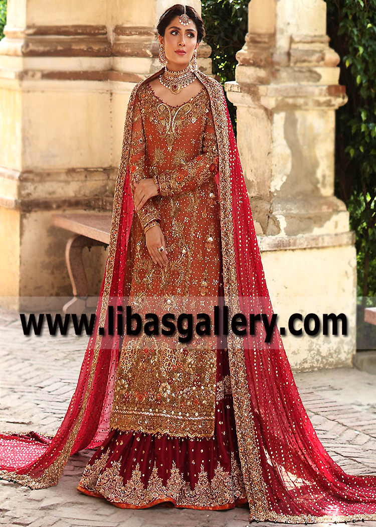 Radiant Red Rust Rosa Farshi Lehenga