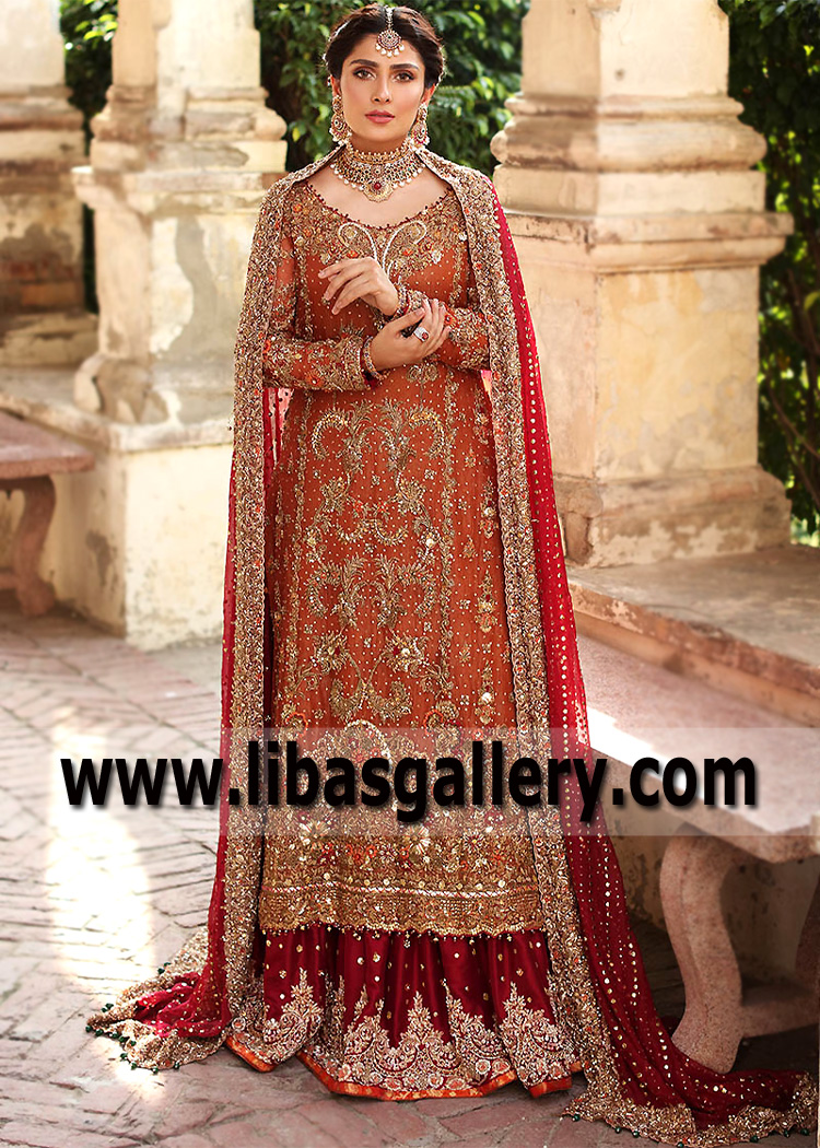 Radiant Red Rust Rosa Farshi Lehenga