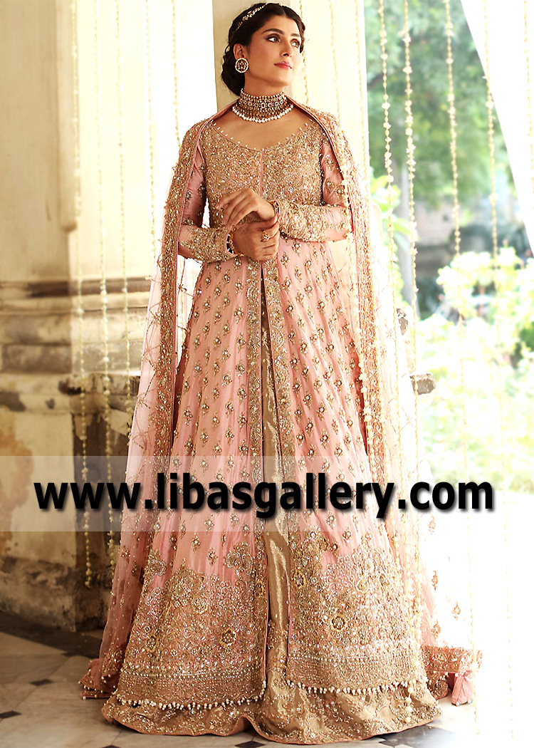 Coral Pink Padparadscha Gown With Lehenga