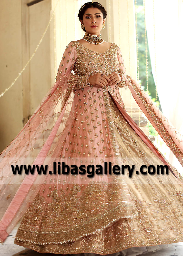 Coral Pink Padparadscha Gown With Lehenga