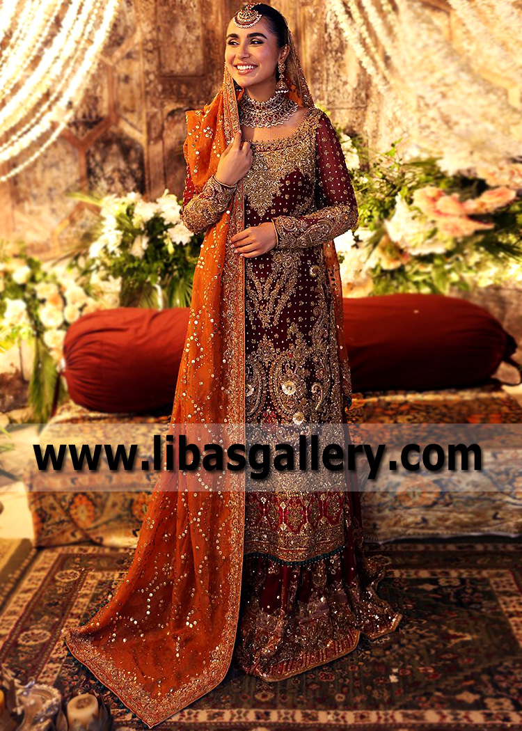 Blood Red Pyrope Gharara with Long Shirt