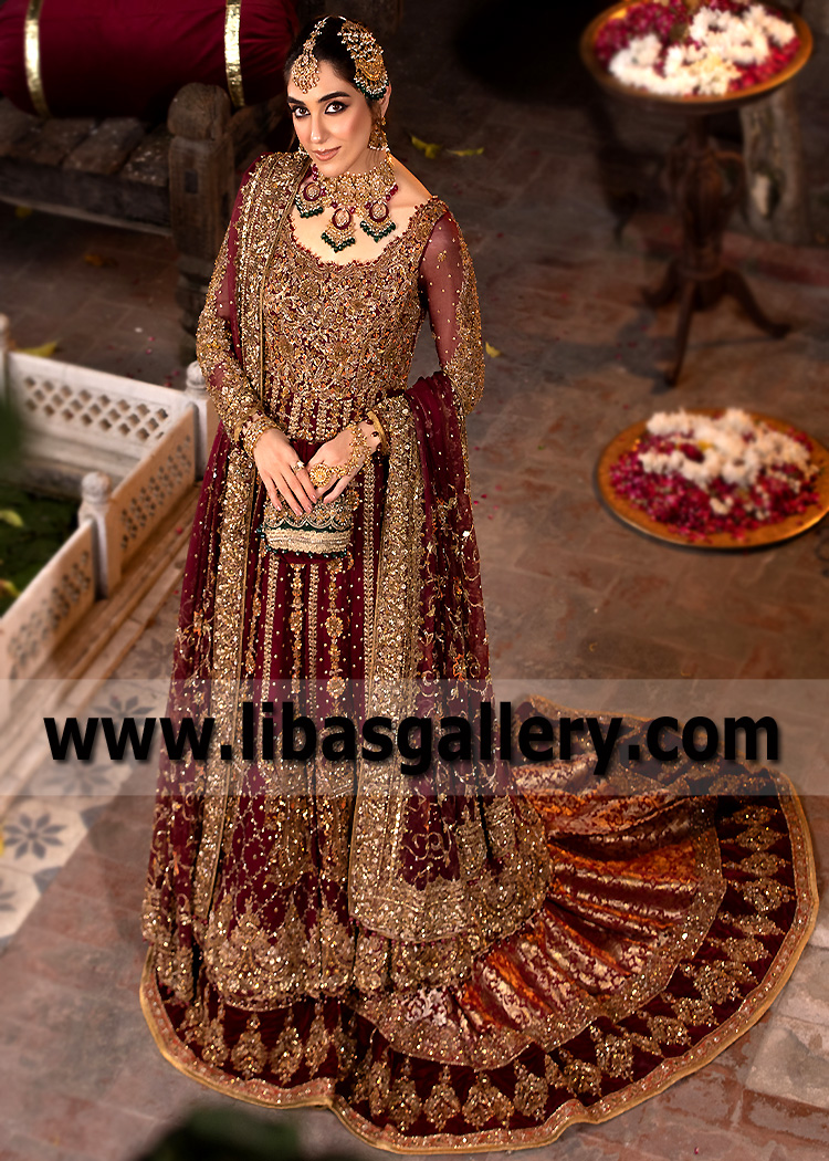 Luxury Traditional Bridal Dresses UK USA Canada Australia Aisha Imran Bridal Lehenga with Cathedral Train