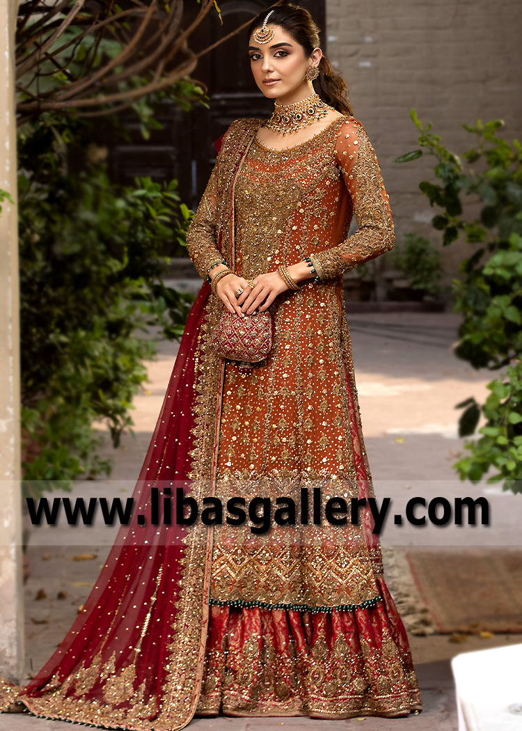 Tawny Claret Red Hessonite Wedding Lehenga