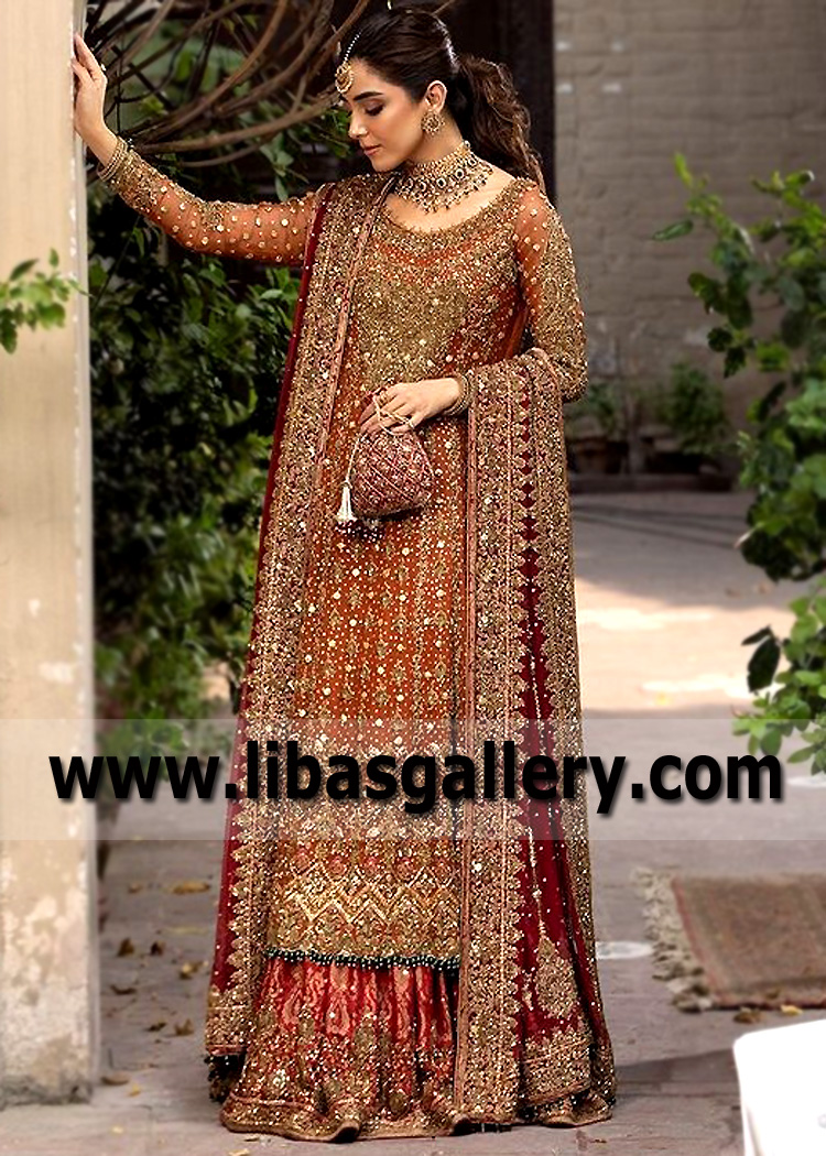 Tawny Claret Red Hessonite Wedding Lehenga