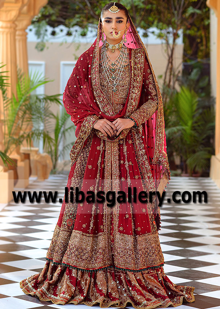 Pakistani Bridal Clothing Aisha Imran Red Bridal Dresses Princeton New Jersey NJ US Pishwas Lehenga