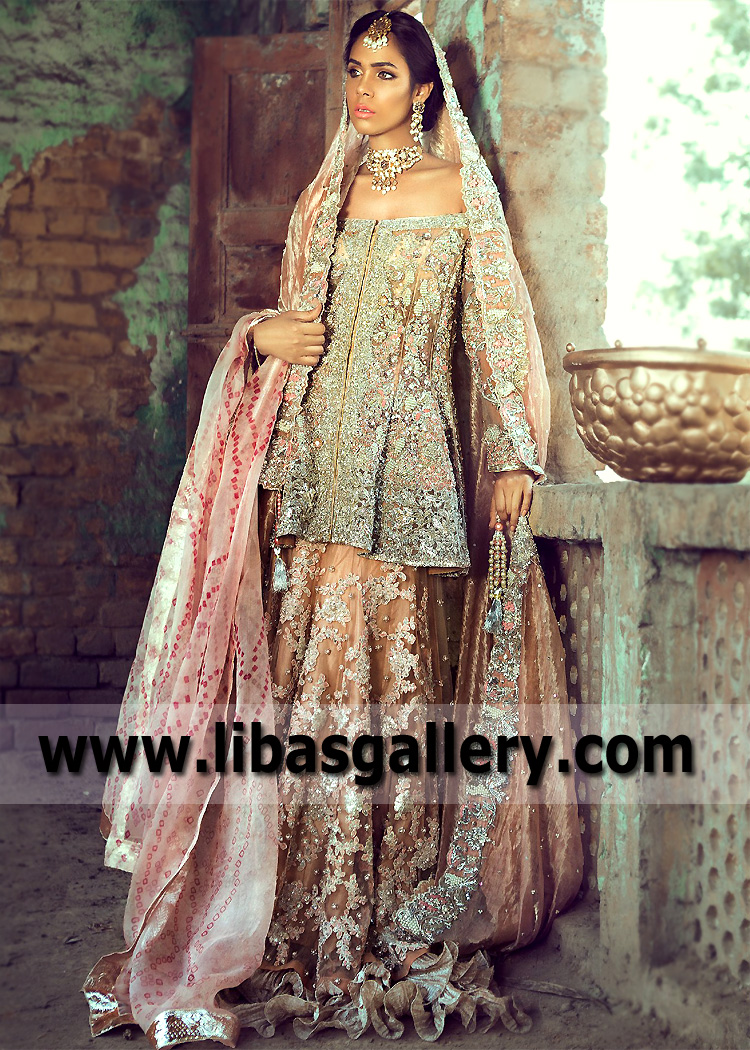 Peach Fuzz Hureaulite Peplum with Frill Lehenga