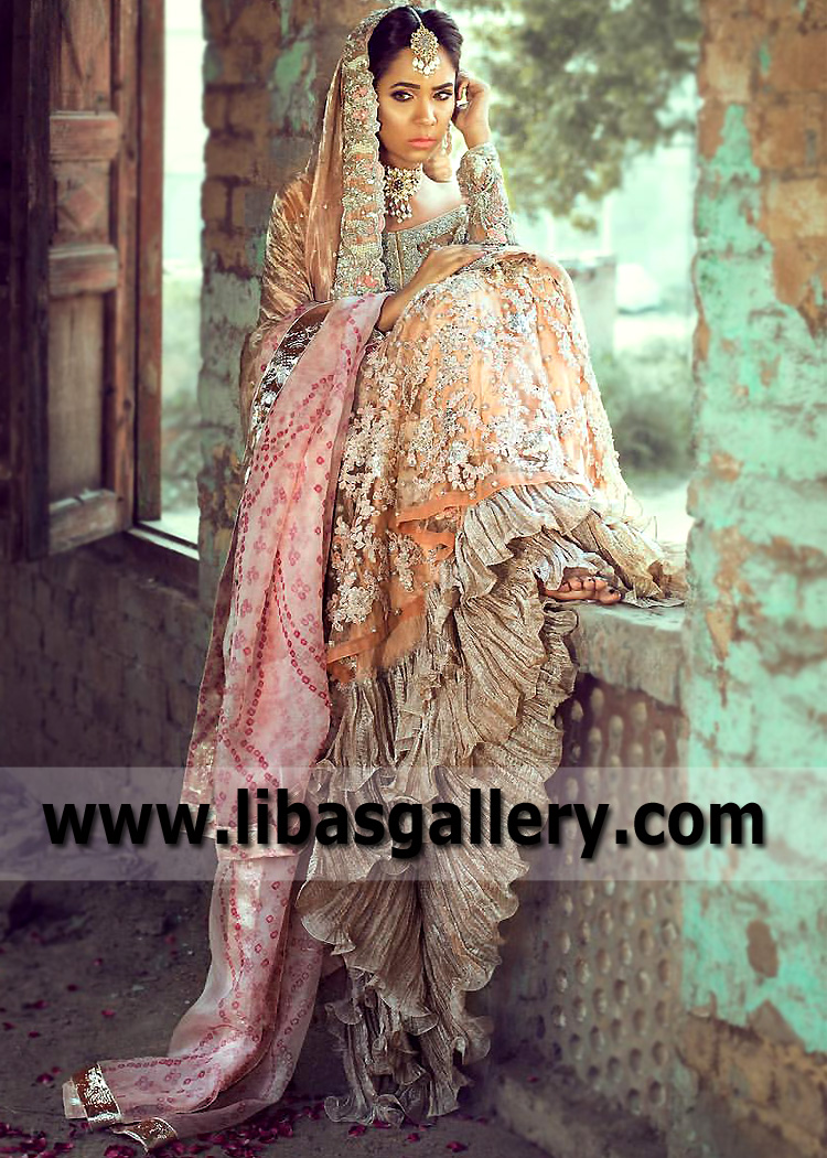 Peach Fuzz Hureaulite Peplum with Frill Lehenga