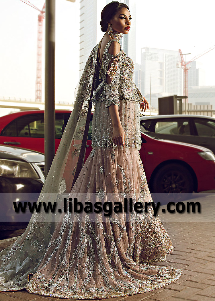Desert Sand Whewellite Lehenga with Bone Net Peplum