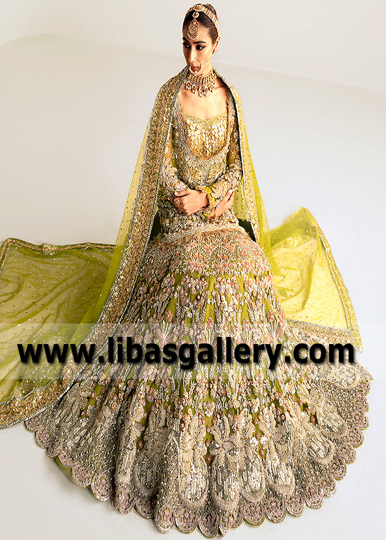 Olive Sinhalite Mermaid Lehenga with Embellished Shirt