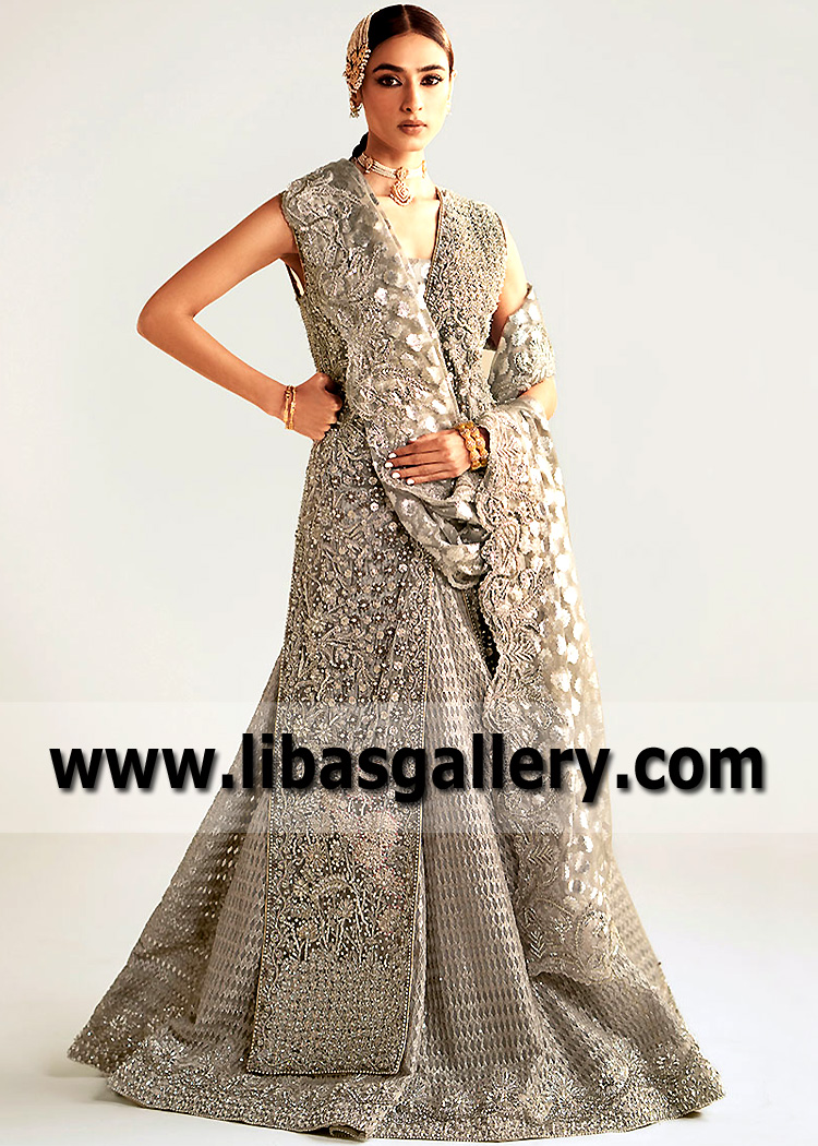 Stone Leucite Bridal Jacket with Lehenga