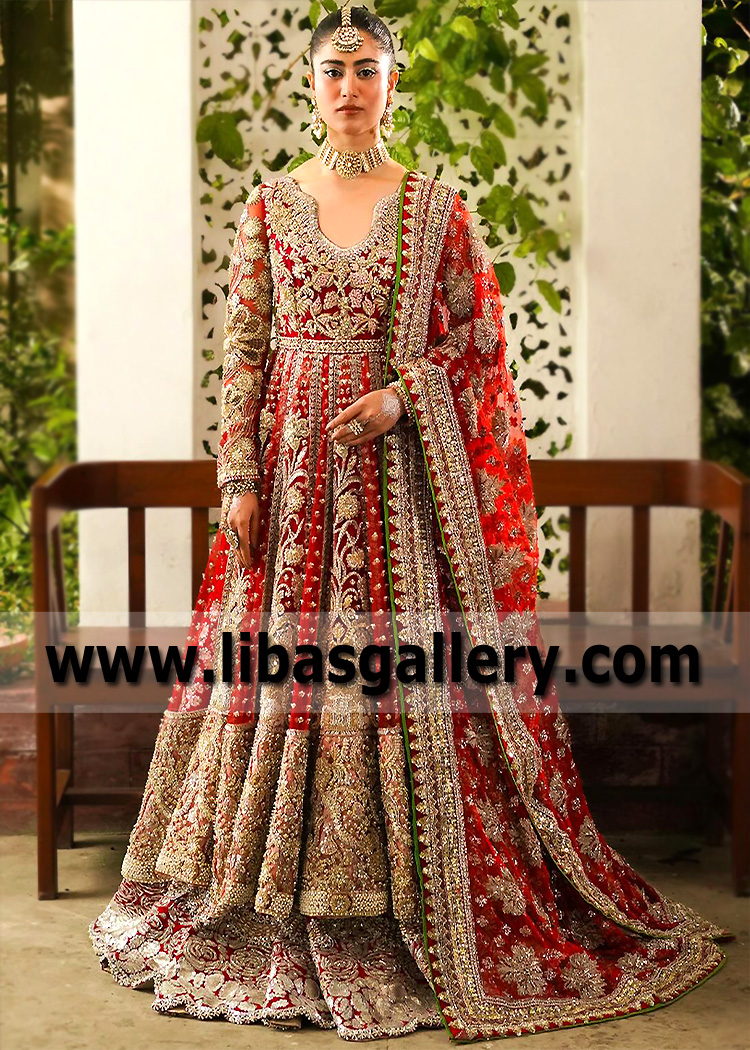 Carmine Proustite Wedding Pishwas and Bridal Lehenga