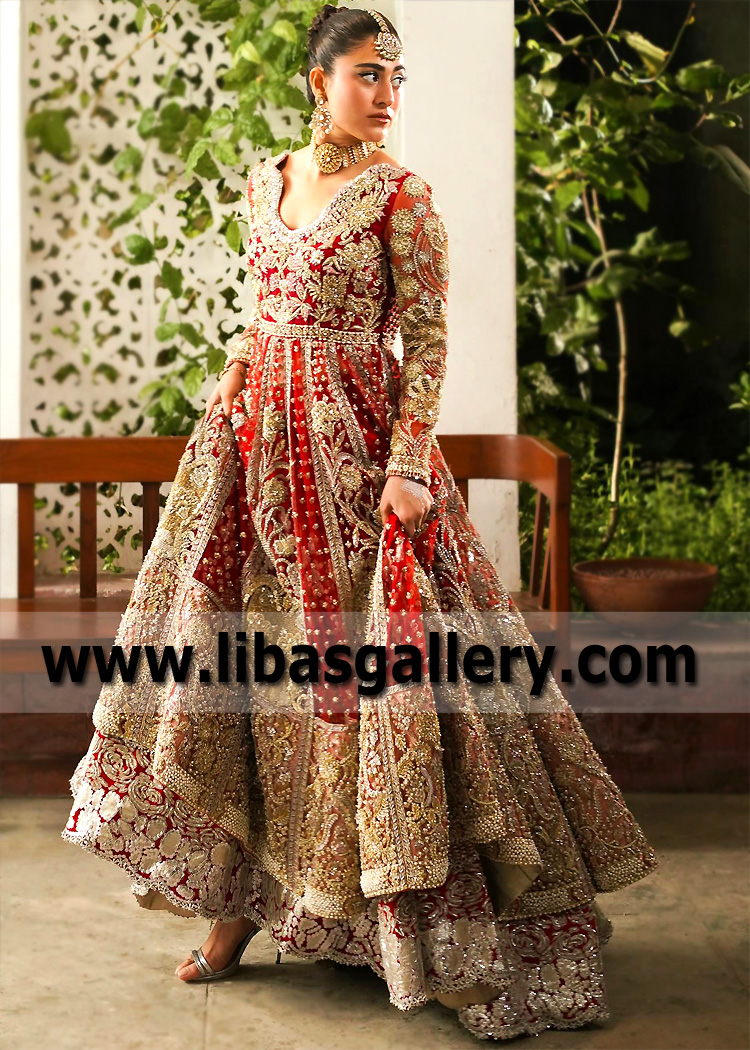 Carmine Proustite Wedding Pishwas and Bridal Lehenga