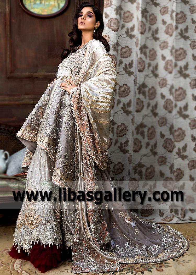 Trolley Grey Leucite High Low Peplum With Lehenga