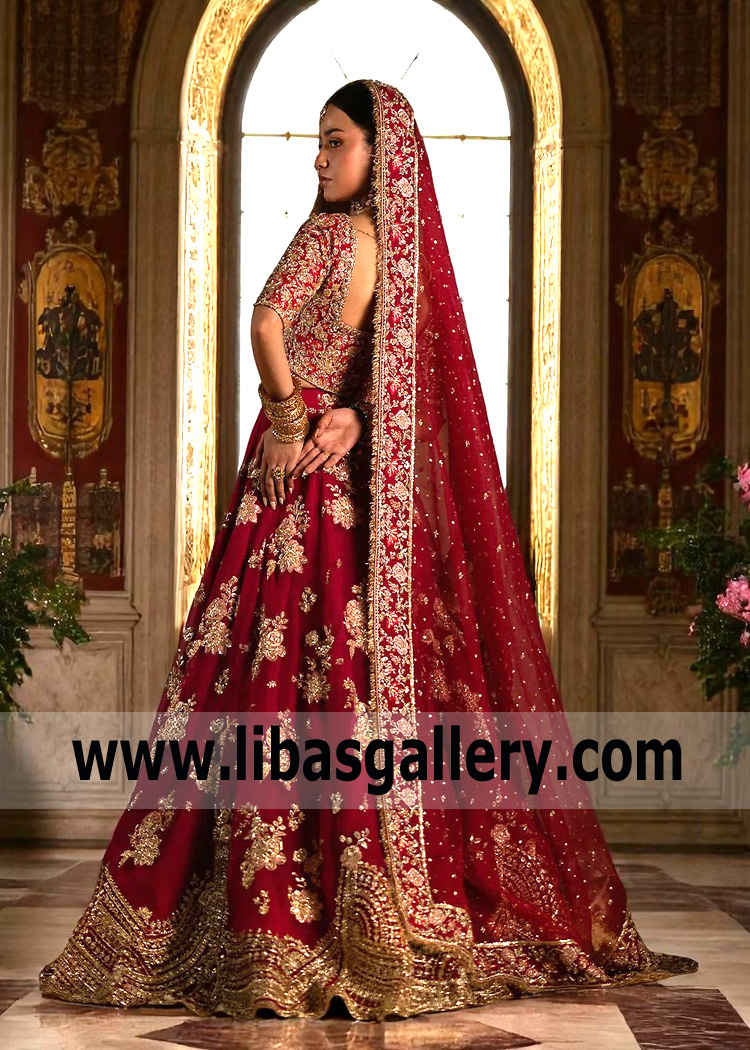 Deep Pictorial Carmine Wedelia Bridal Lehenga Choli
