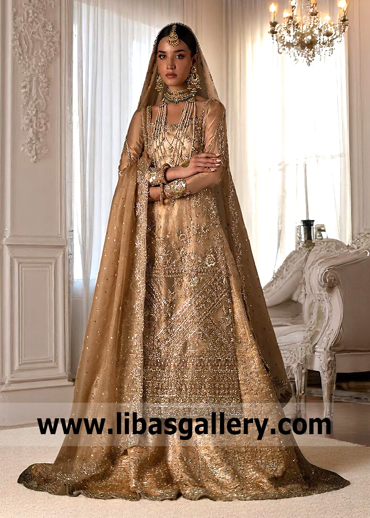 Tan Nude Bridal Sharara Austin Texas USA Traditional Desi Bridal Sharara Pakistani Bridal Sharara Designs