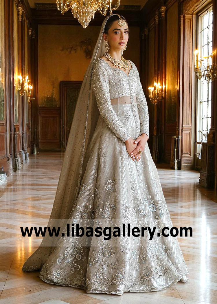 White Smoke Spirea Pishwas and Lehenga