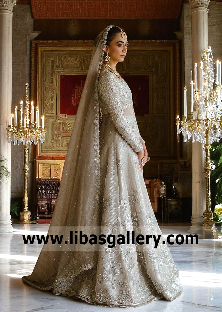 White Smoke Spirea Pishwas and Lehenga