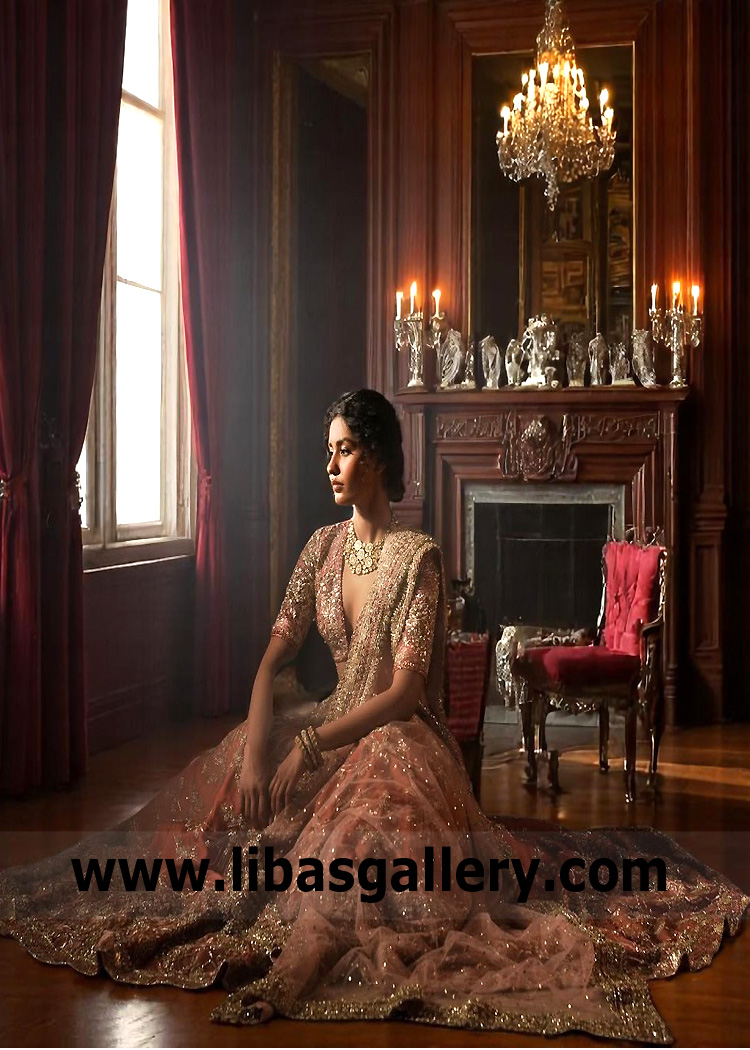 Coral Pink Bloom Bridal Lehenga Choli