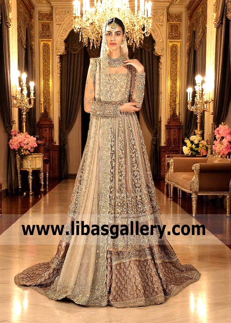 Dusty Pink Dahlia Bridal Pishwas and Lehenga