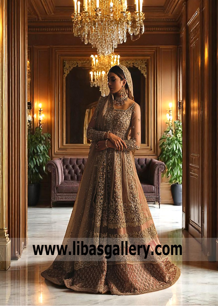 Light Charmoisee Bridal Pishwas Norcross Georgia USA Traditional Anarkali Pishwas Pakistan