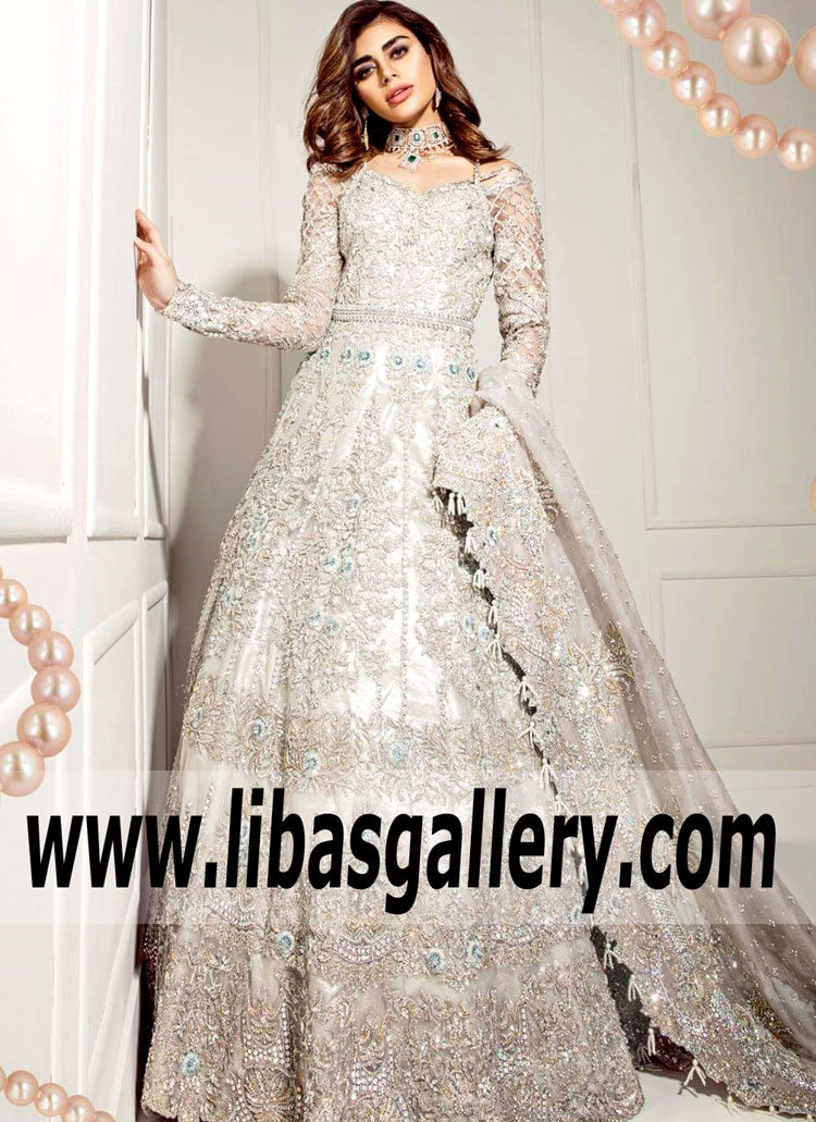 Magnificent Silver Lilium Wedding Gown for Modern Bride