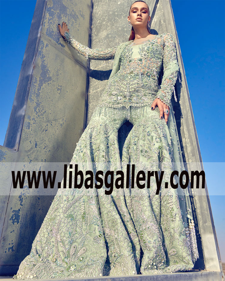 Luxurious Eton Blue Clover Bridal Sharara