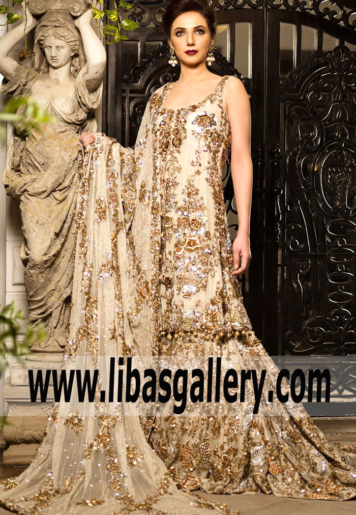 Nida Azwer Bridal 2018 Stunning Ivory Bridal Gharara Buy online in Sydney, Perth, Melbourne, Australia