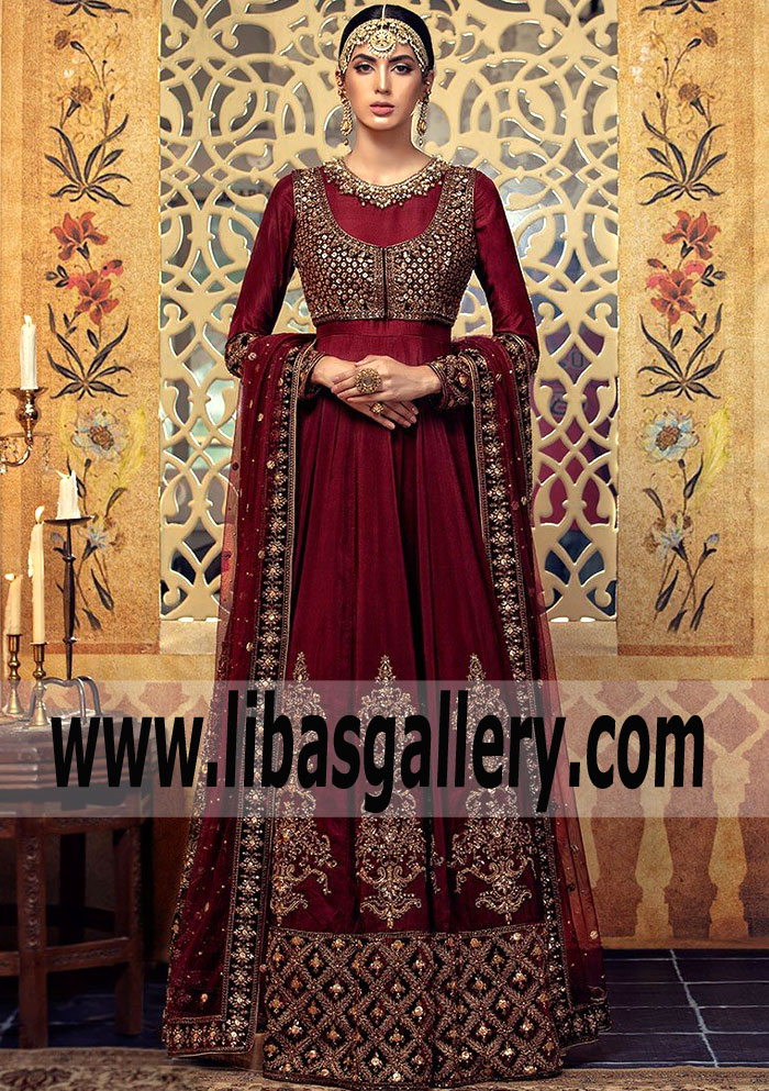Gorgeous Rosewood Crocus Anarkali Dress for Wedding