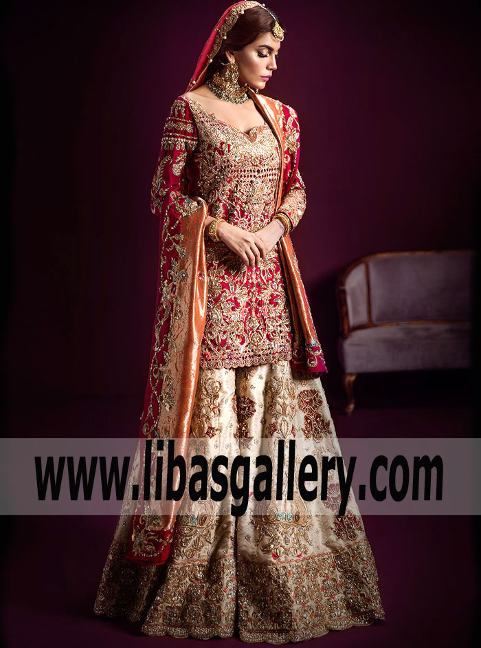 Classy Red Crocus Designer Sharara for Brides