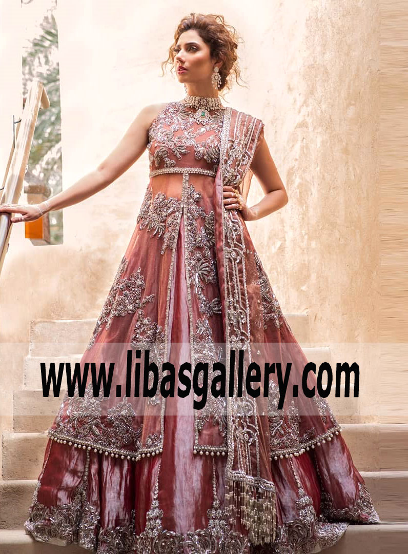 Sparkling Blushing Rose Wedding Dress with Wedding Lehenga