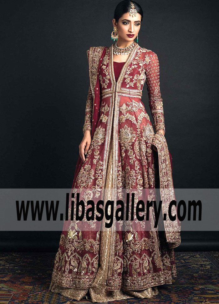 Traditional Dark Scarlet Heavy Embellished Bridal Dress