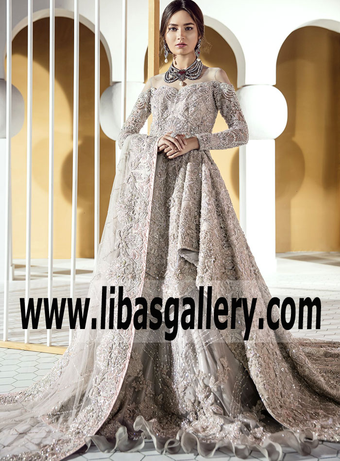 Stunning Ash Grey High Low Gown Wedding Dress