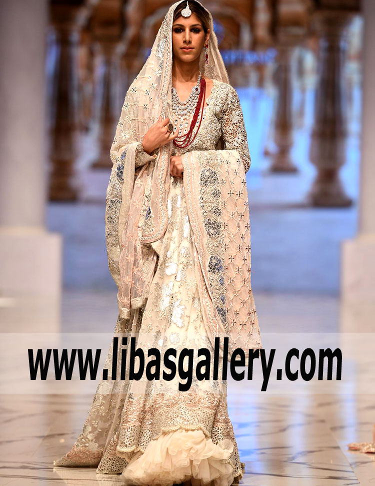 Admirable Pakistani Bridal Wear in Ivory Color