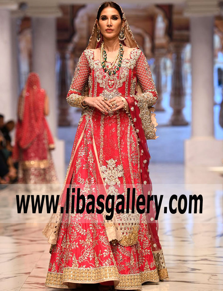 Extremely Surprising Pakistani Wedding Lehenga Dress in American Rose Color
