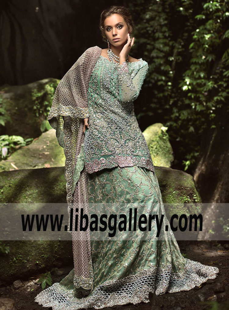 New Sparkling Bridal Sharara Dress in Mint Color