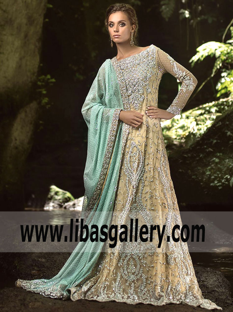 HIGH QUALITY Newest Anarkali Style Bridal Dress in Beige Color