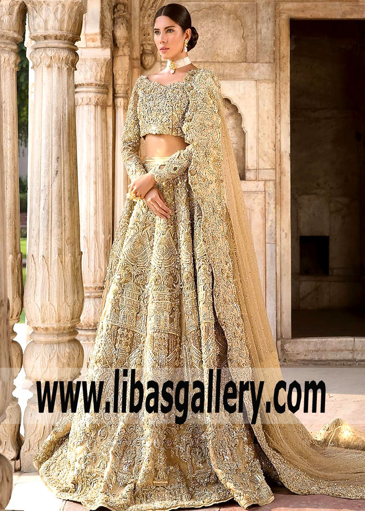 Wedding Metallic Gold Clover Lehenga