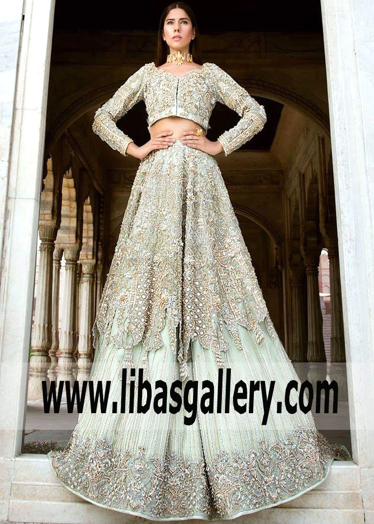 Wedding Light Cyan Gladiolus Lehenga