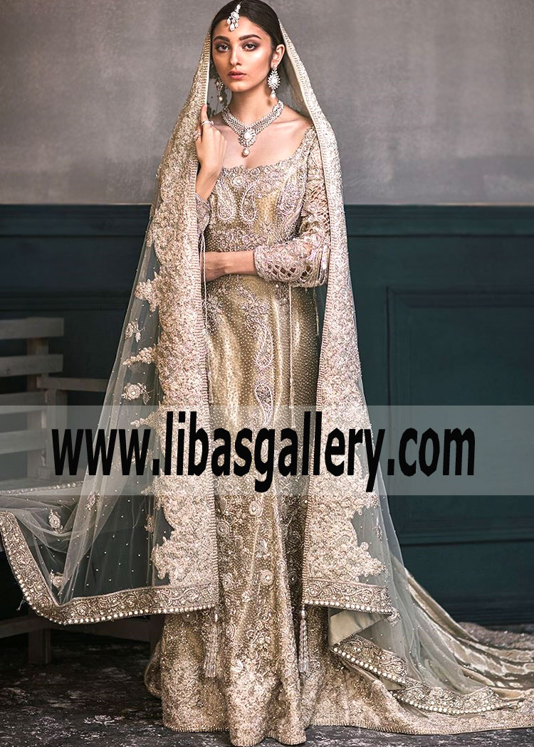 Luxurious Cathedral Train Wedding Dresses Pakistan Royal Bridal Gowns Lajwanti Buy in Los Angeles, San Jose, San Diego