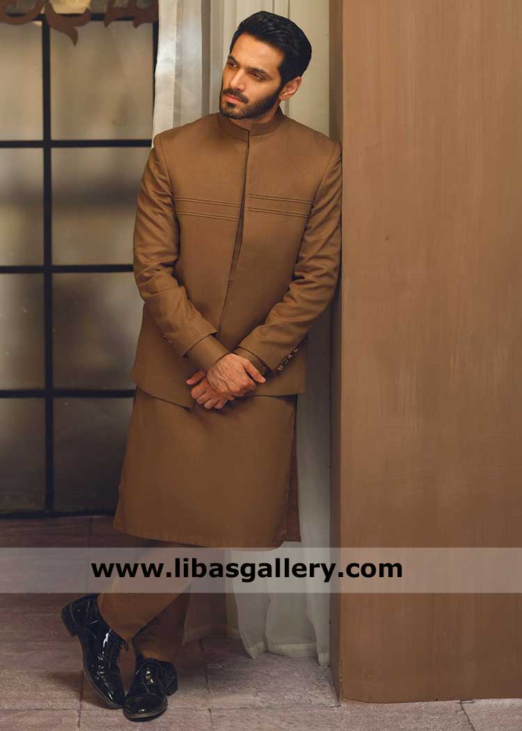 Brown Men waistcoat Style with Kurta Shalwar