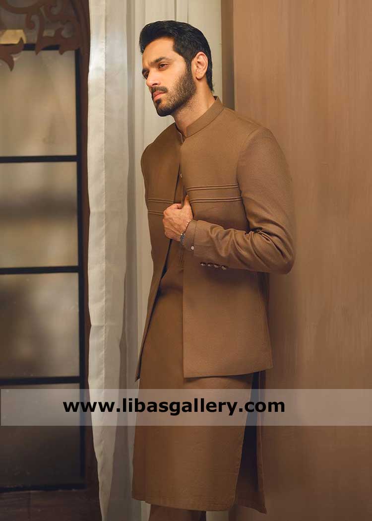 Brown Men waistcoat Style with Kurta Shalwar