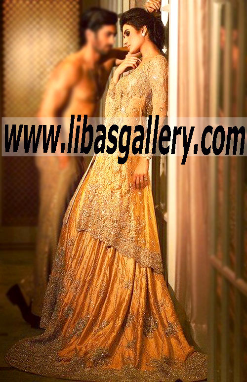 Bridal Wear 2015 Luxurious Wedding Gown with Flared Lehenga 