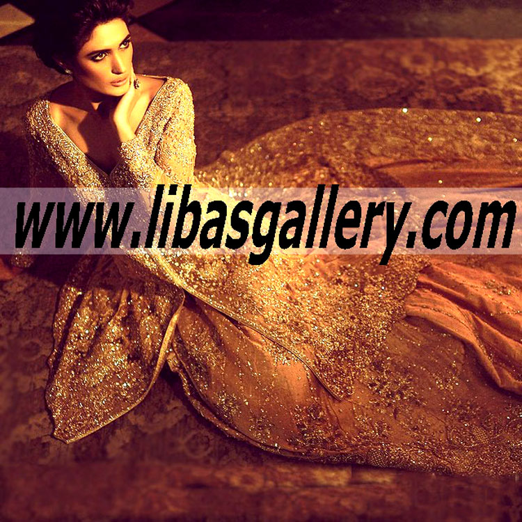 Bridal Wear 2015 Luxurious Wedding Gown with Flared Lehenga 