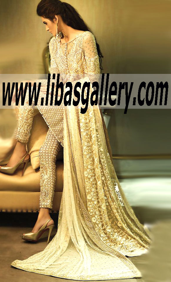 Bridal Wear 2015 Luxurious Bridal Dress with Embellished Cigarette Pants