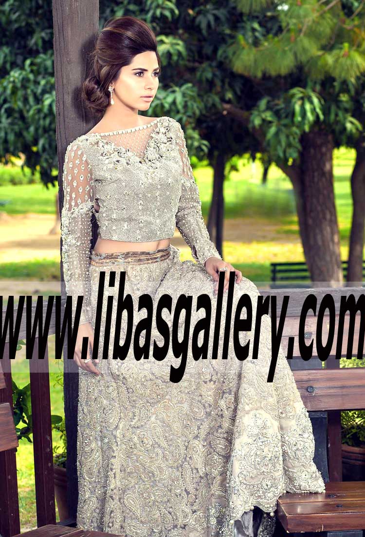 Prepossessing Bridal Lehenga Choli in Silver Color for Wedding and Special Events